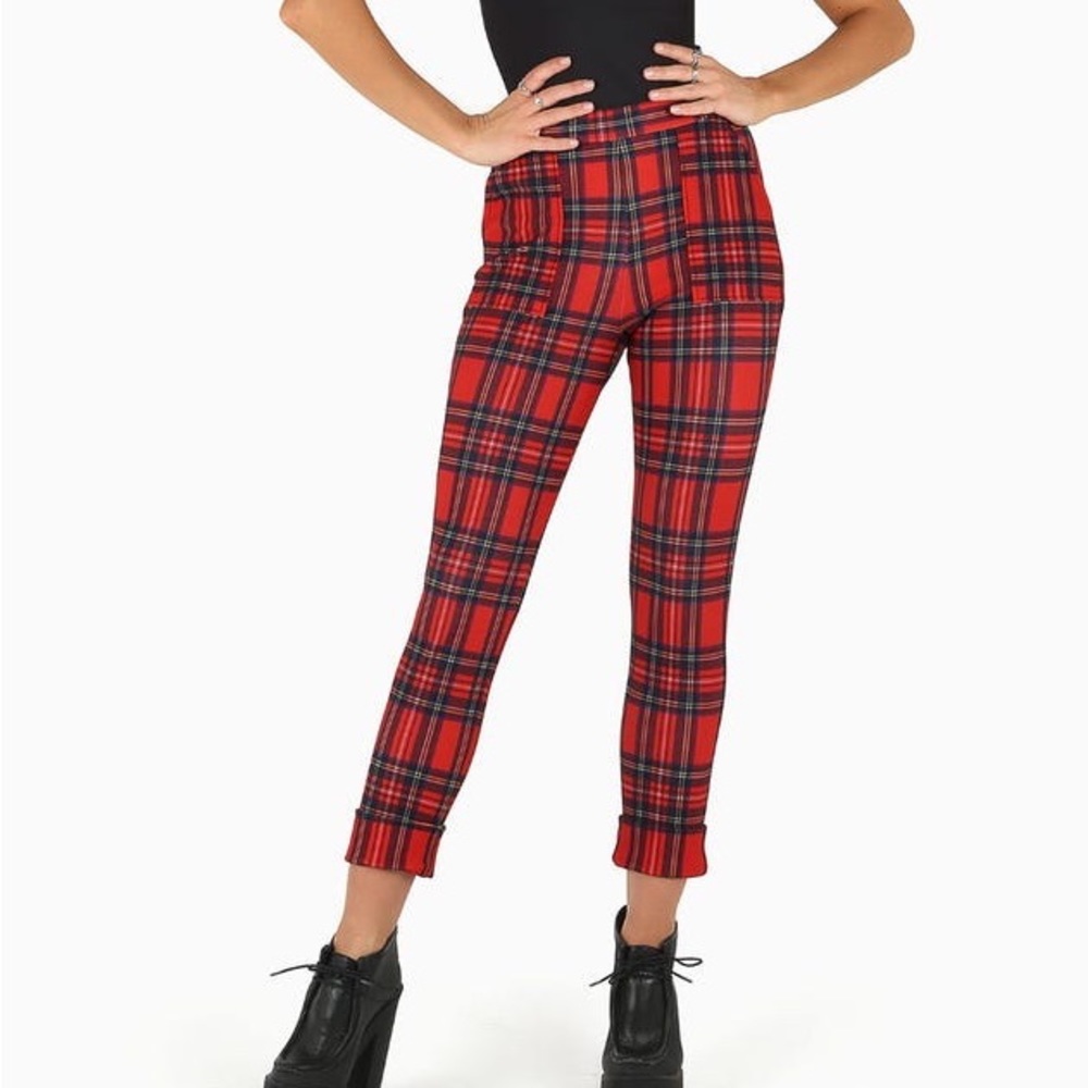 BlackMilk Tartan Red Cuffed Pants